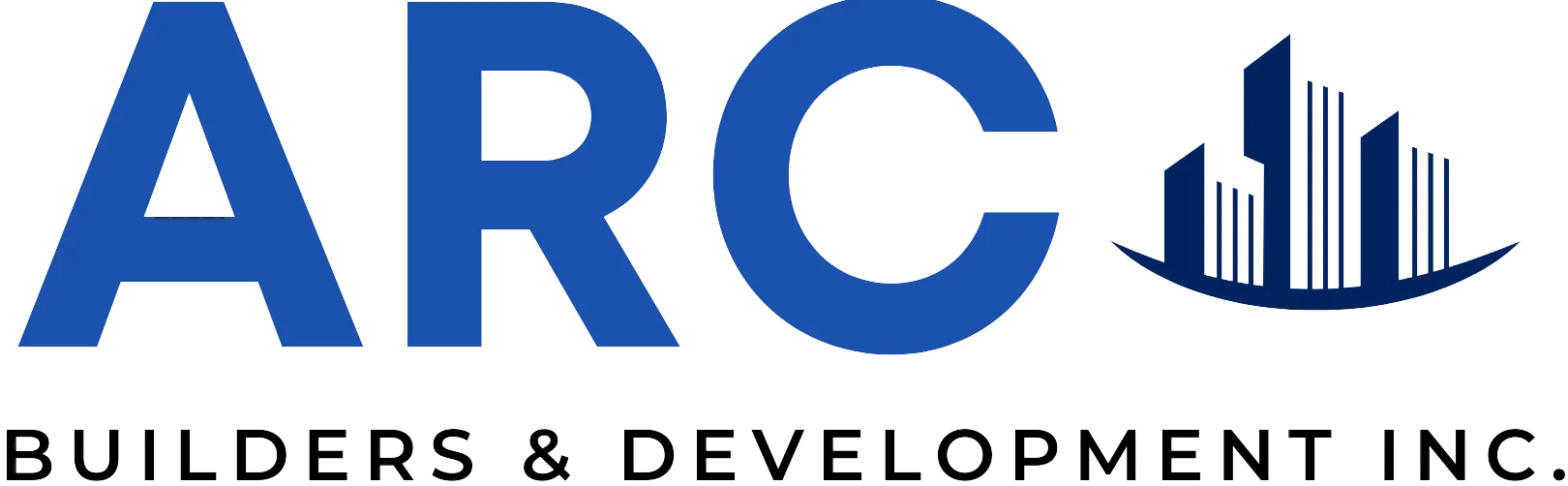 Logo of Arc Builders & Development Inc. featuring stylized buildings and remodeling text in a construction theme, set against a San Francisco backdrop.