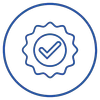 Neon blue icon of a verified contractor badge within a circular border, specializing in kitchen remodeling.